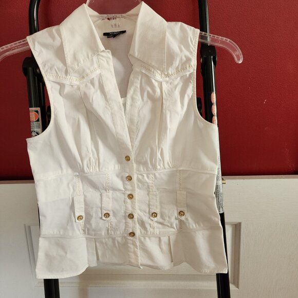 XOXO Y2K White Satin Trim Vintage Style Sleeveless Button Top Women's Size M - Picture 8 of 16